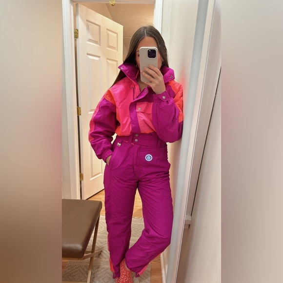 Inside Edge Women’s Vintage One Piece Snow Ski Suit Magenta Pink Orange sz Med - Picture 3 of 16